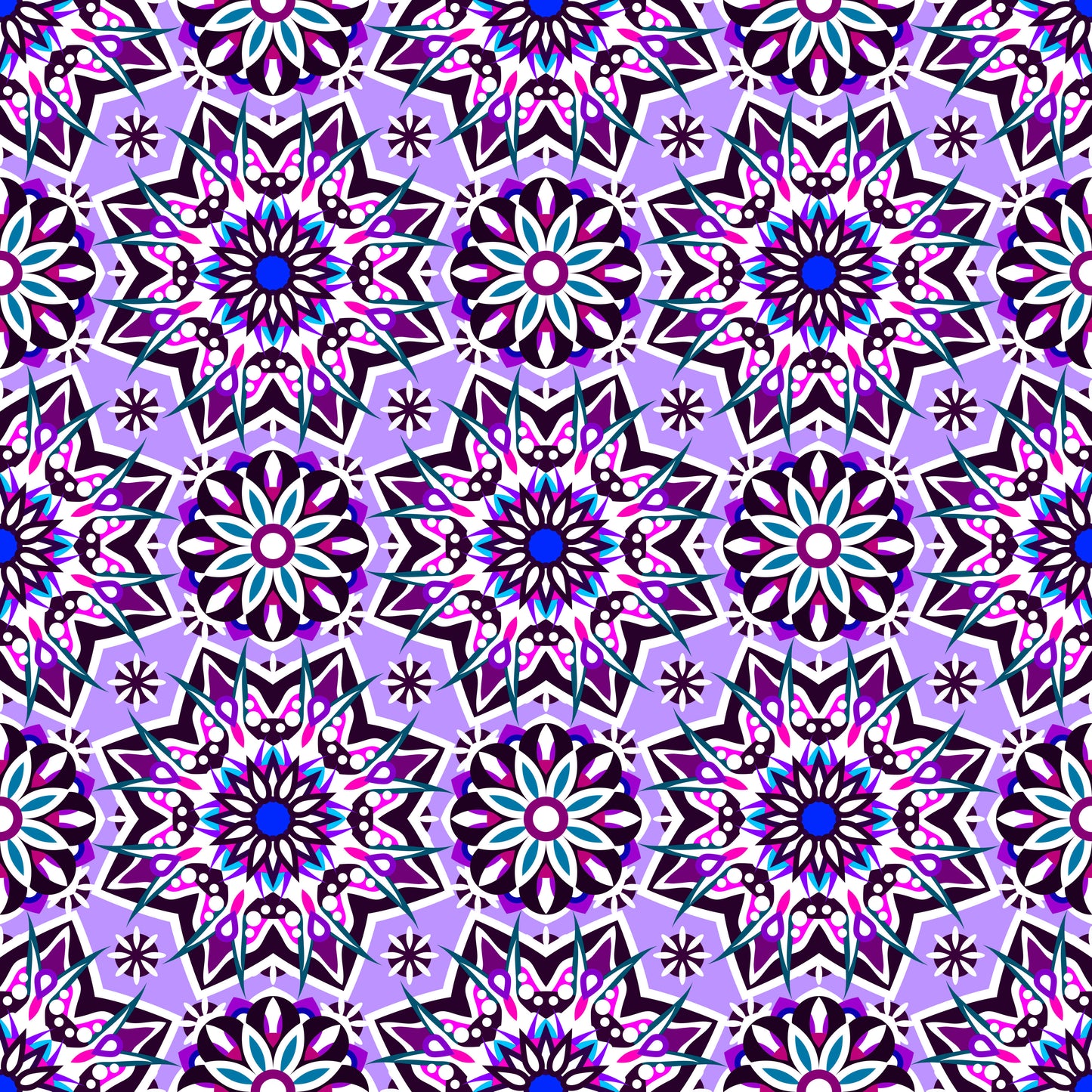 Purple - Blue - Pink Mandala Fabric - 122i