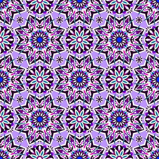 Purple - Blue - Pink Mandala Fabric - 122i