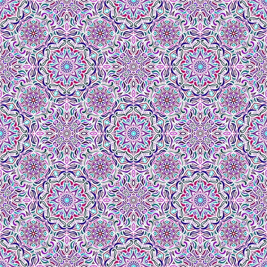 Turquoise - Purple - Blue Mandala Fabric 2009.4i