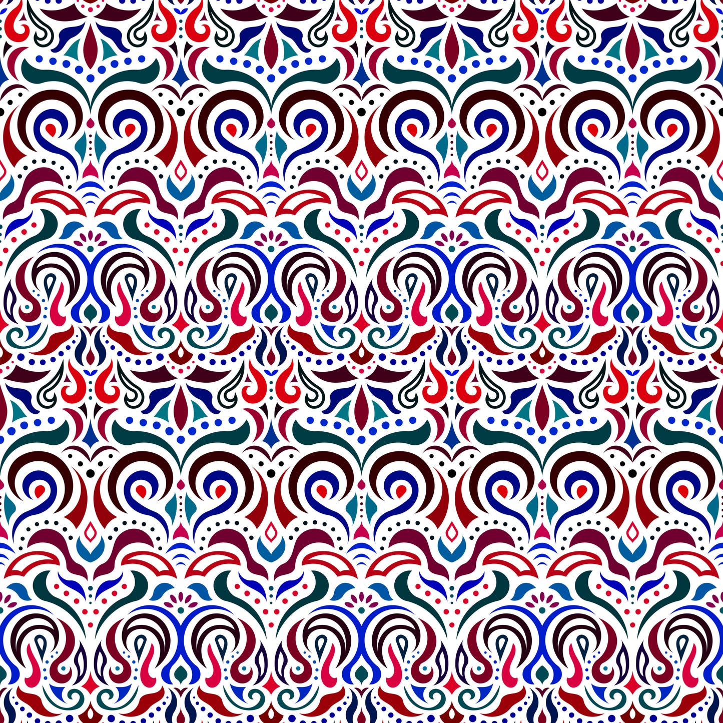 Red - Blue Abstract Doodle Fabric 1007i