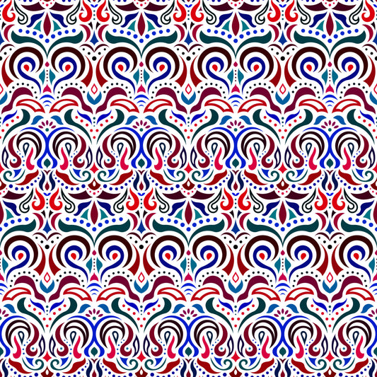 Red - Blue Abstract Doodle Fabric 1007i