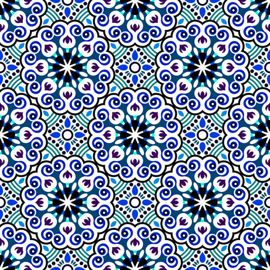 Blue - Purple - Turquoise Mandala Fabric - 132i
