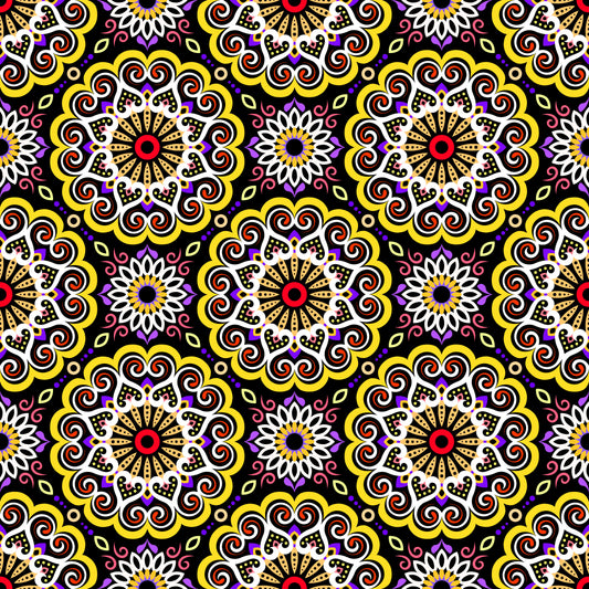 Yellow - Purple - Red Mandala Fabric - 179
