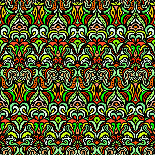 Green - Red - Yellow Abstract Doodle Fabric 1008.3
