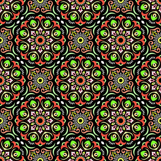 Green - Orange Mandala Fabric - 209