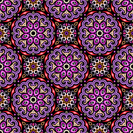 Purple - Red - Yellow Mandala Fabric - 155