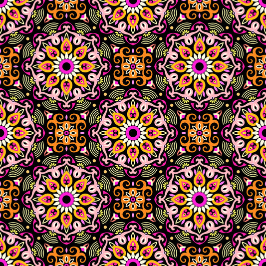 Orange - Pink - Yellow Mandala Fabric - 140