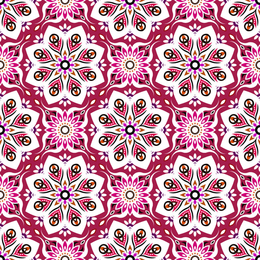 Red - Purple - Orange Mandala Fabric - 236i