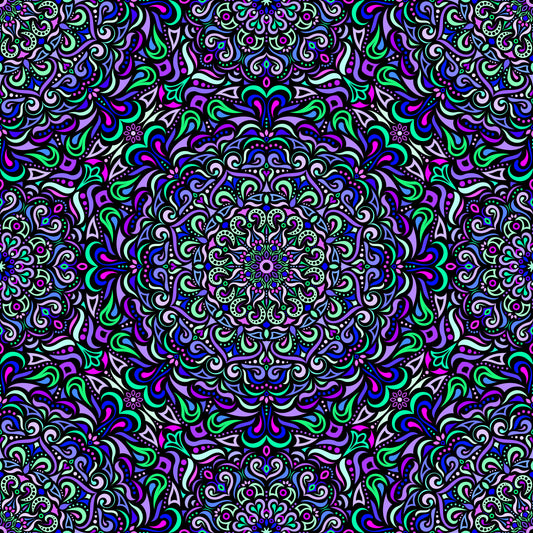 Purple - Green - Blue - Pink Mandala Fabric 2005
