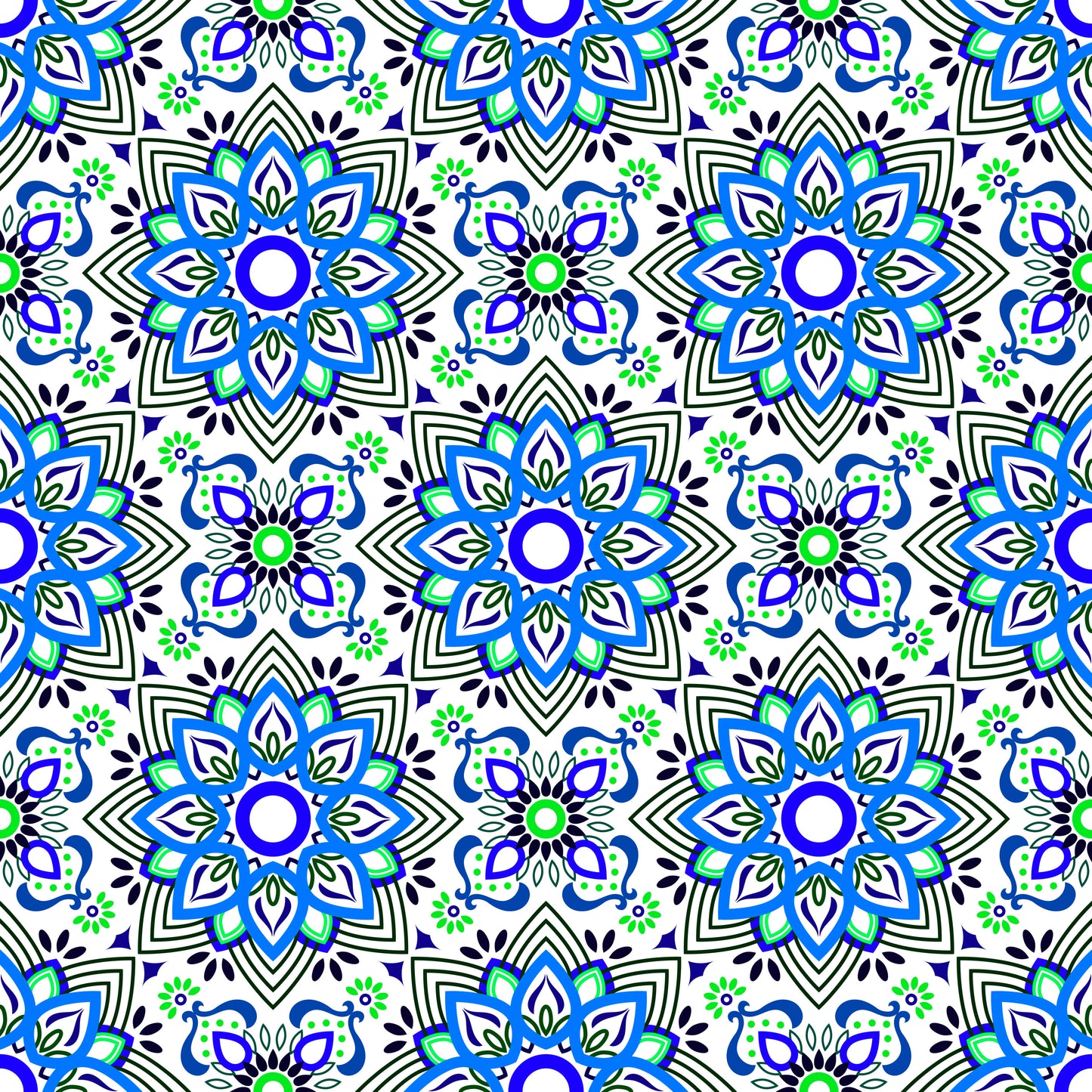 Blue - Green Mandala Fabric - 145i