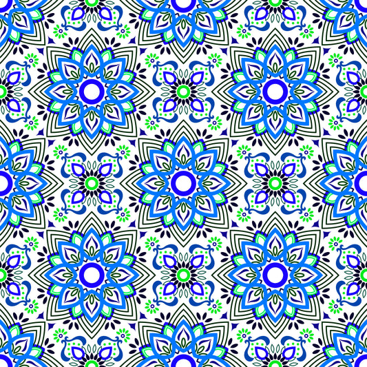 Blue - Green Mandala Fabric - 145i