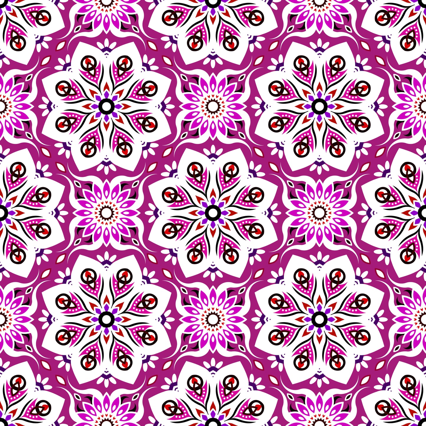 Pink - Purple - Red Mandala Fabric - 236i
