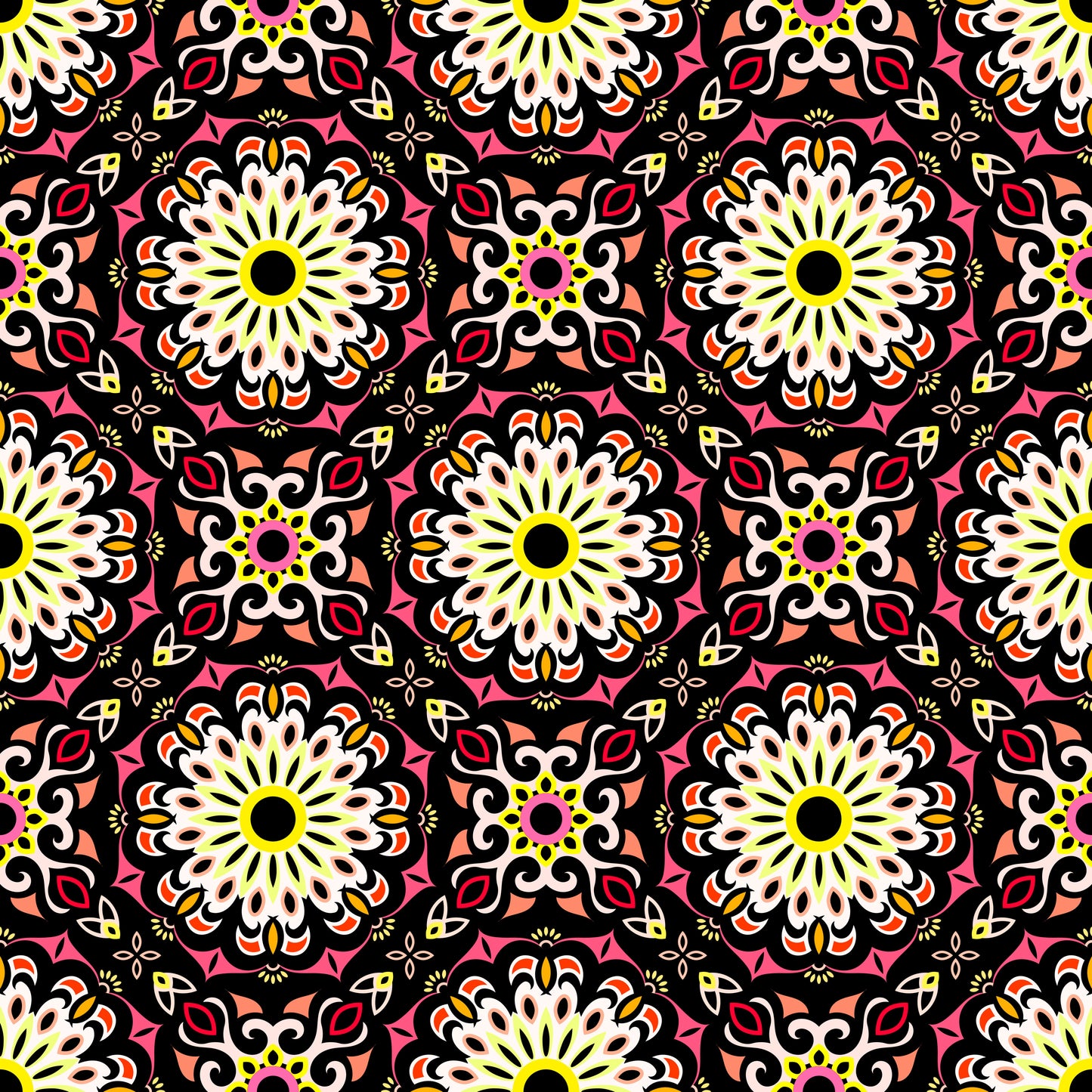 Red - Orange - Yellow Mandala Fabric - 198