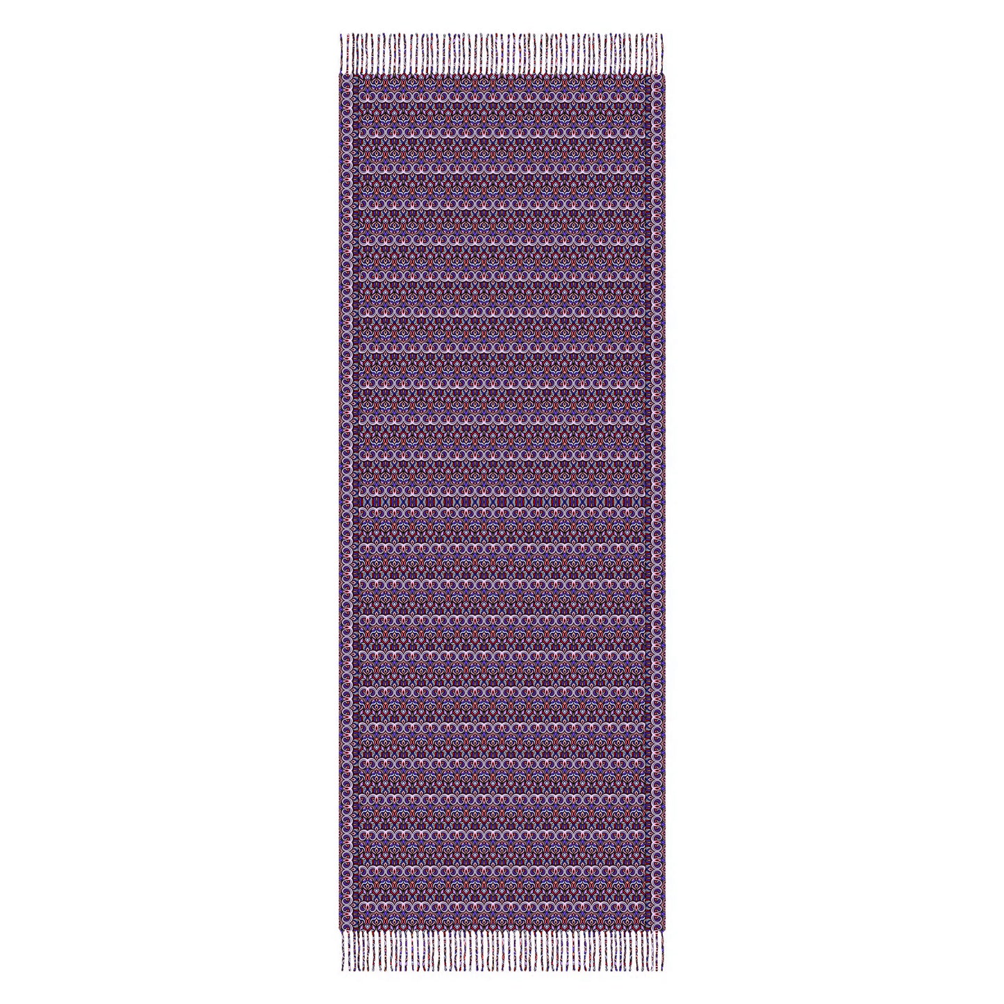 Red - Purple Abstract Doodle Scarf with Tassels