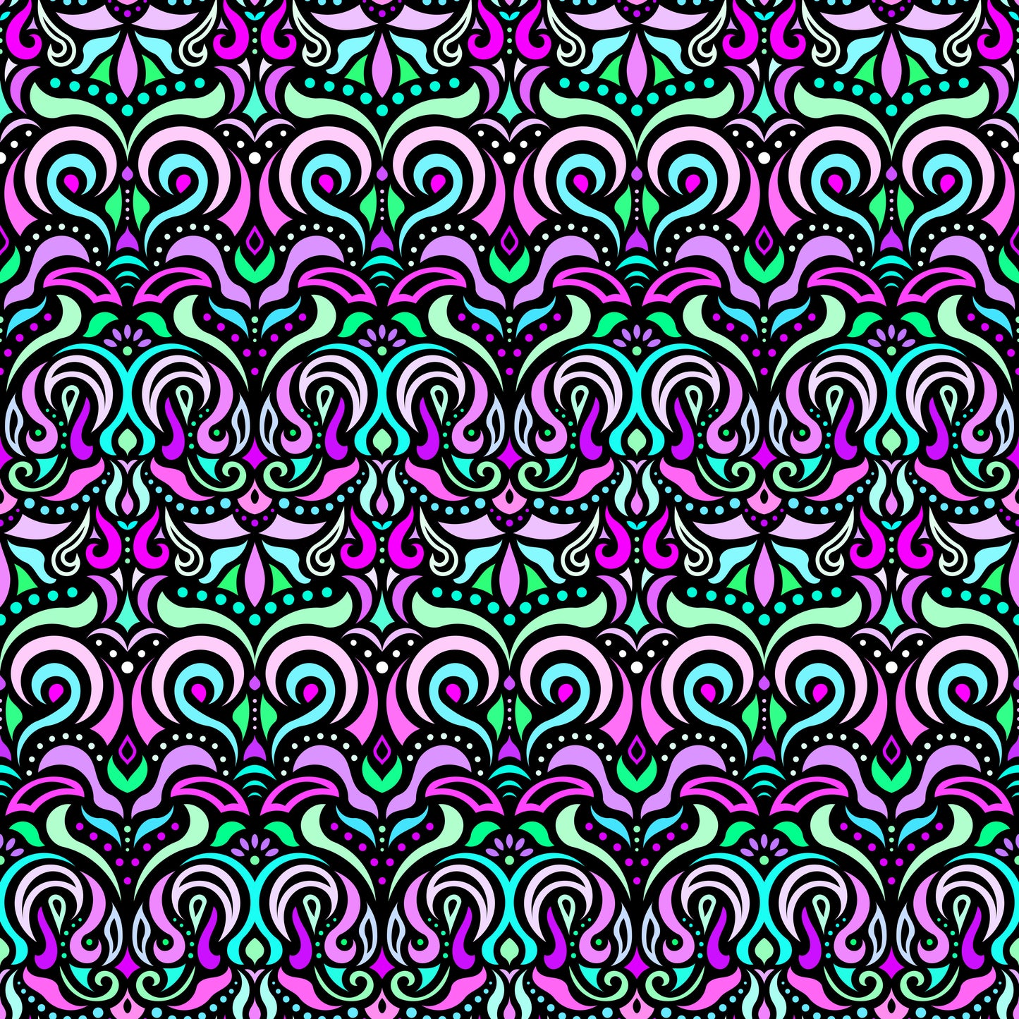 Pink - Green - Turquoise Abstract Doodle Fabric 1007