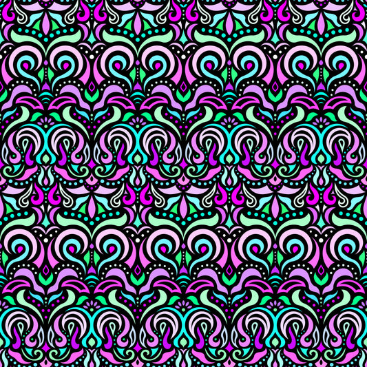 Pink - Green - Turquoise Abstract Doodle Fabric 1007