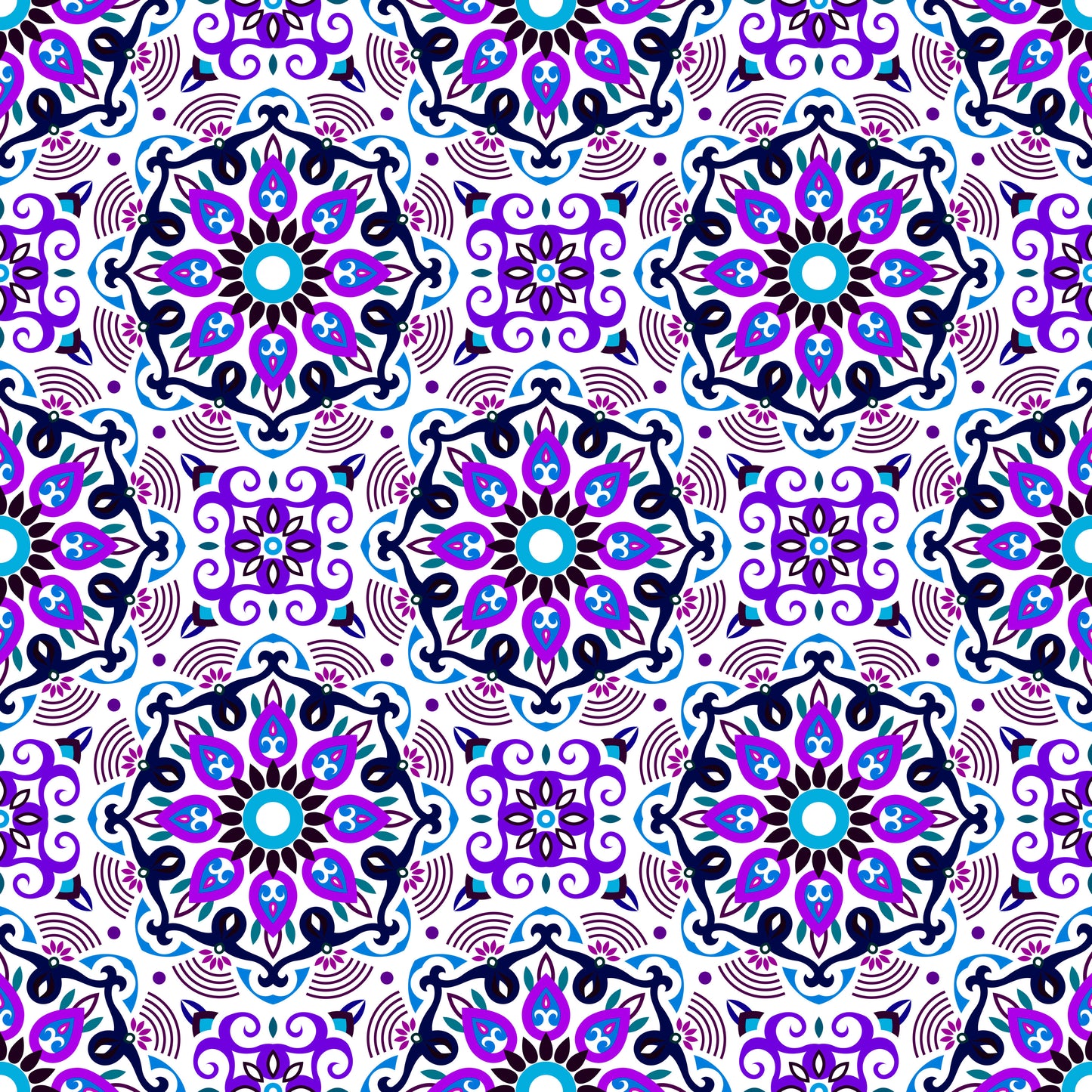 Purple - Blue Mandala Fabric - 140i