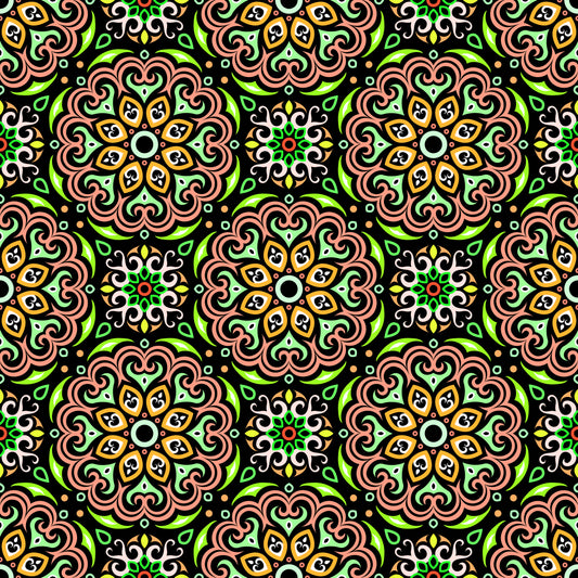 Green - Orange - Yellow Mandala Fabric - 155