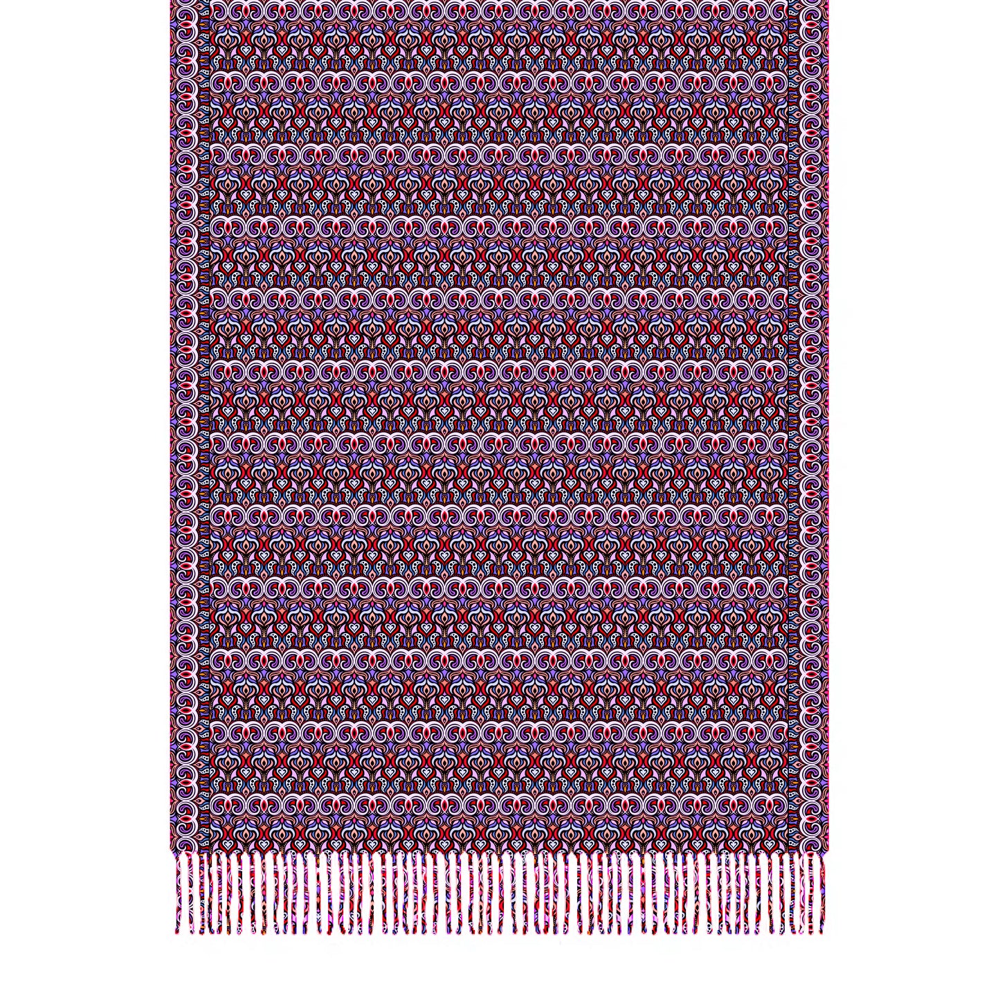 Red - Purple Abstract Doodle Scarf with Tassels