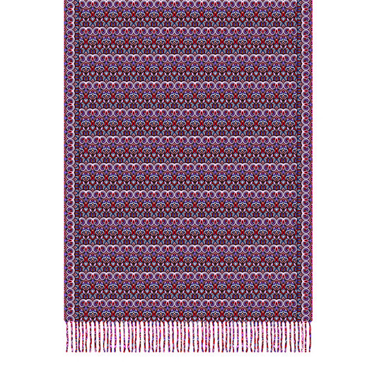 Red - Purple Abstract Doodle Scarf with Tassels