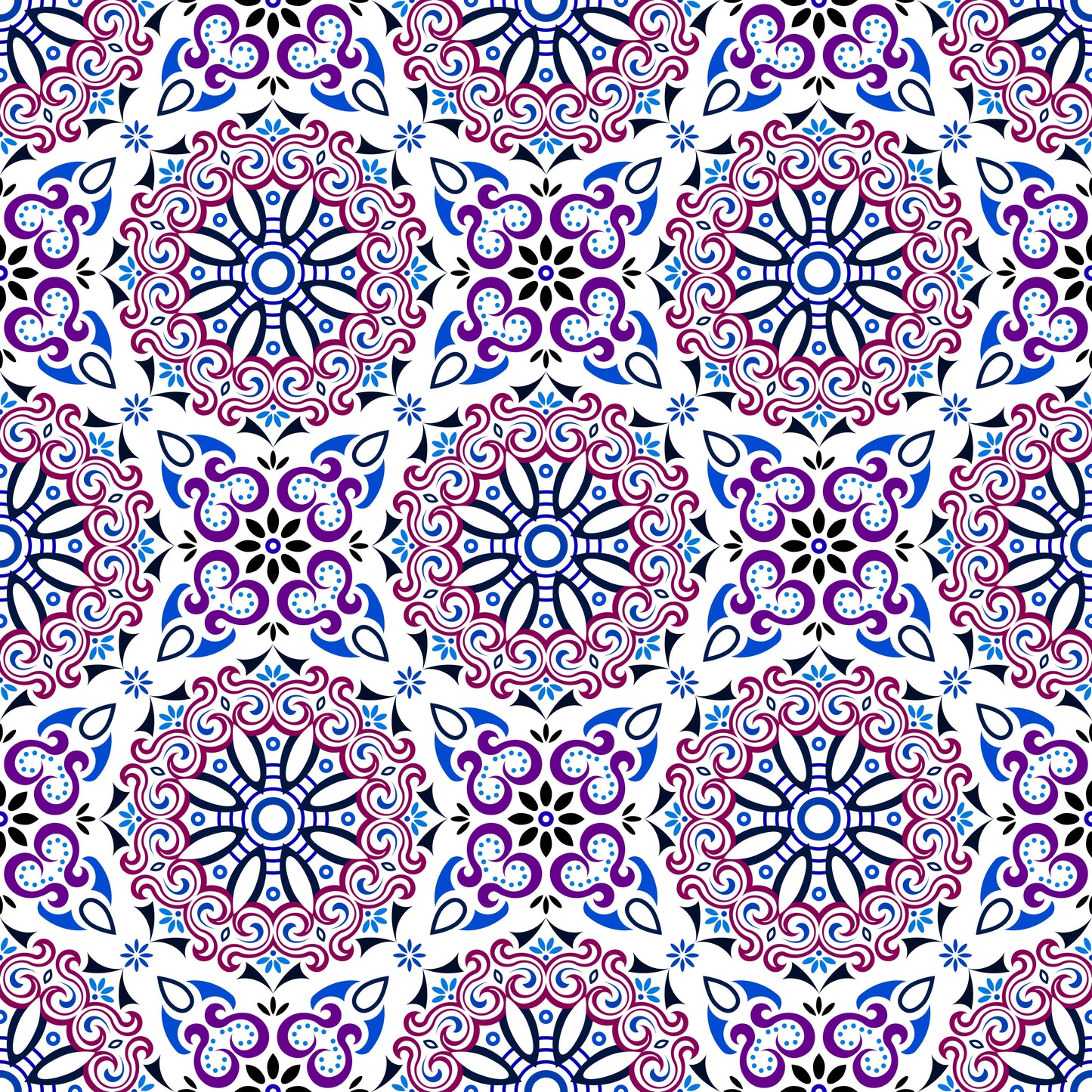 Red - Blue - Purple Mandala Fabric - 166i