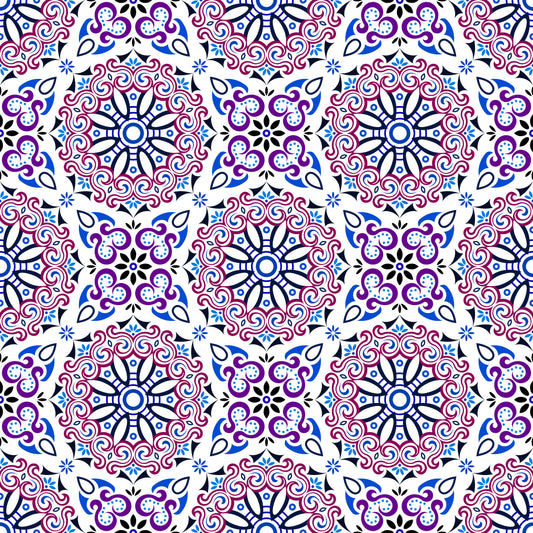 Red - Blue - Purple Mandala Fabric - 166i