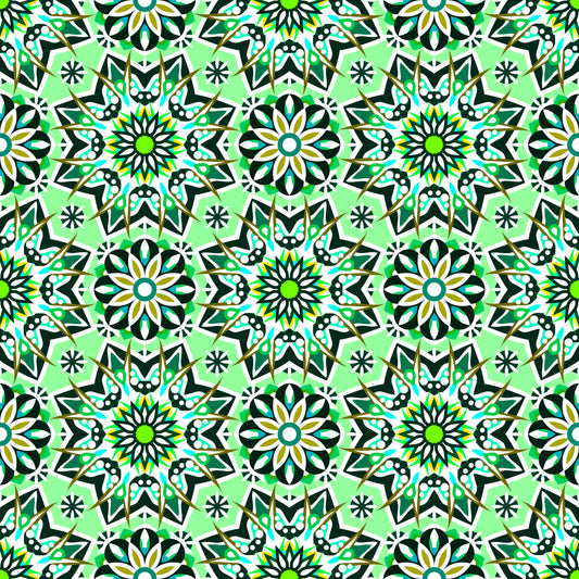 Green - Turquoise Mandala Fabric - 122i