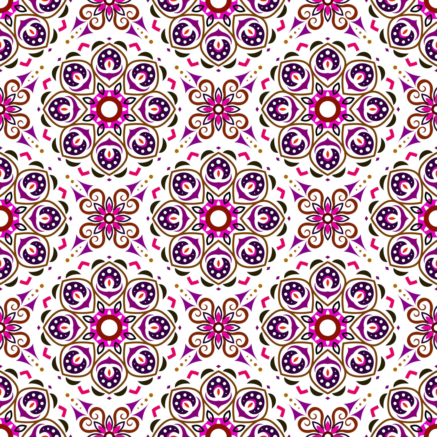 Purple - Pink - Brown Mandala Fabric - 183i