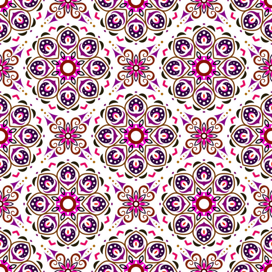Purple - Pink - Brown Mandala Fabric - 183i