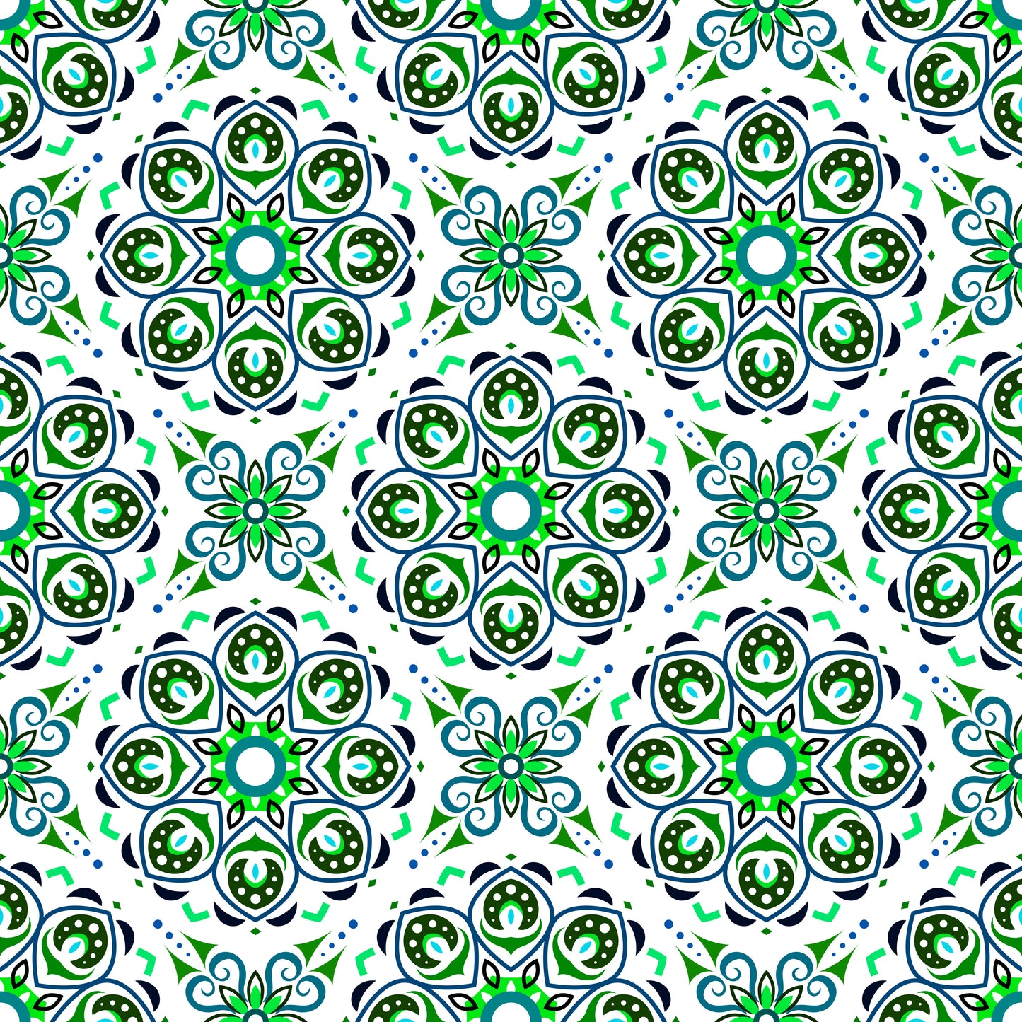Green - Turquoise Mandala Fabric - 183i