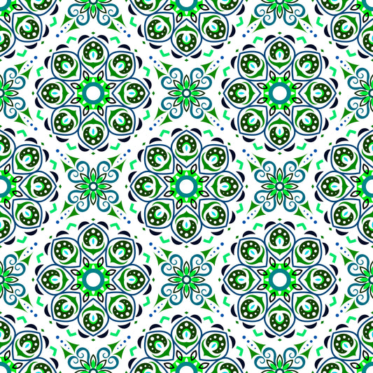 Green - Turquoise Mandala Fabric - 183i