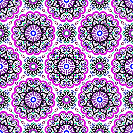 Purple - Turquoise - Blue Mandala Fabric - 179i