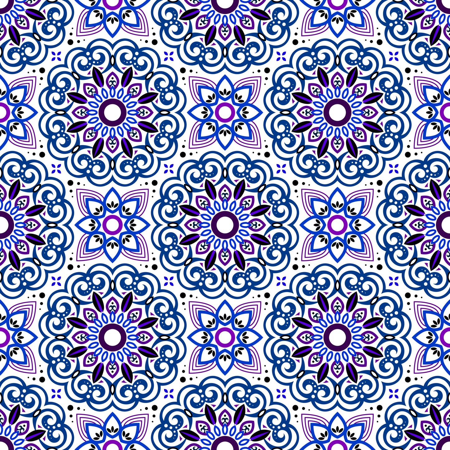 Blue - Purple Mandala Fabric - 149i