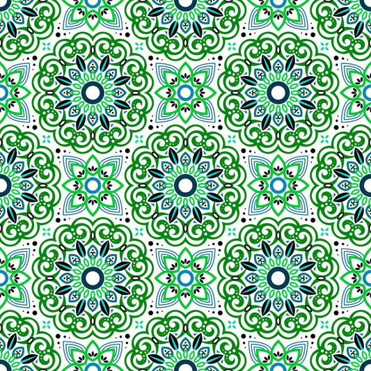 Green - Blue Mandala Fabric - 149i