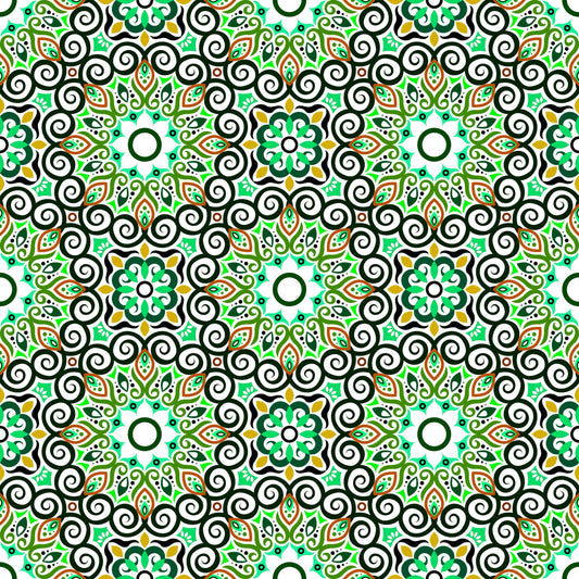 Green - Yellow - Orange Mandala Fabric - 125i