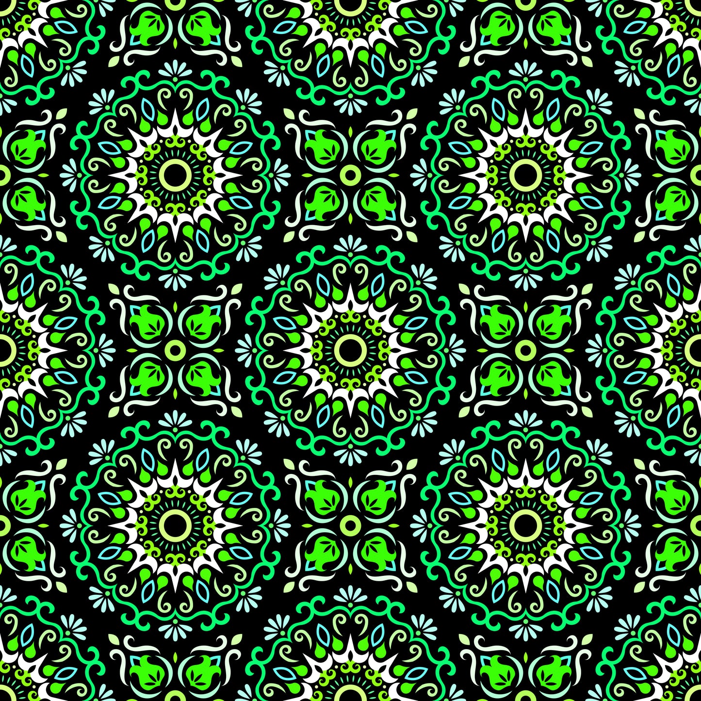 Green - Turquoise Mandala Fabric - 174