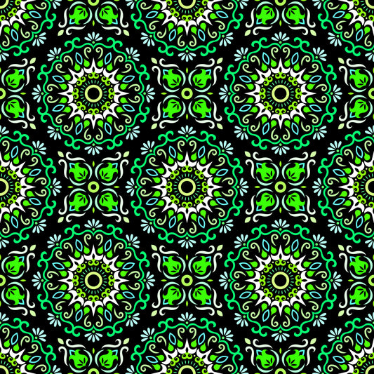 Green - Turquoise Mandala Fabric - 174