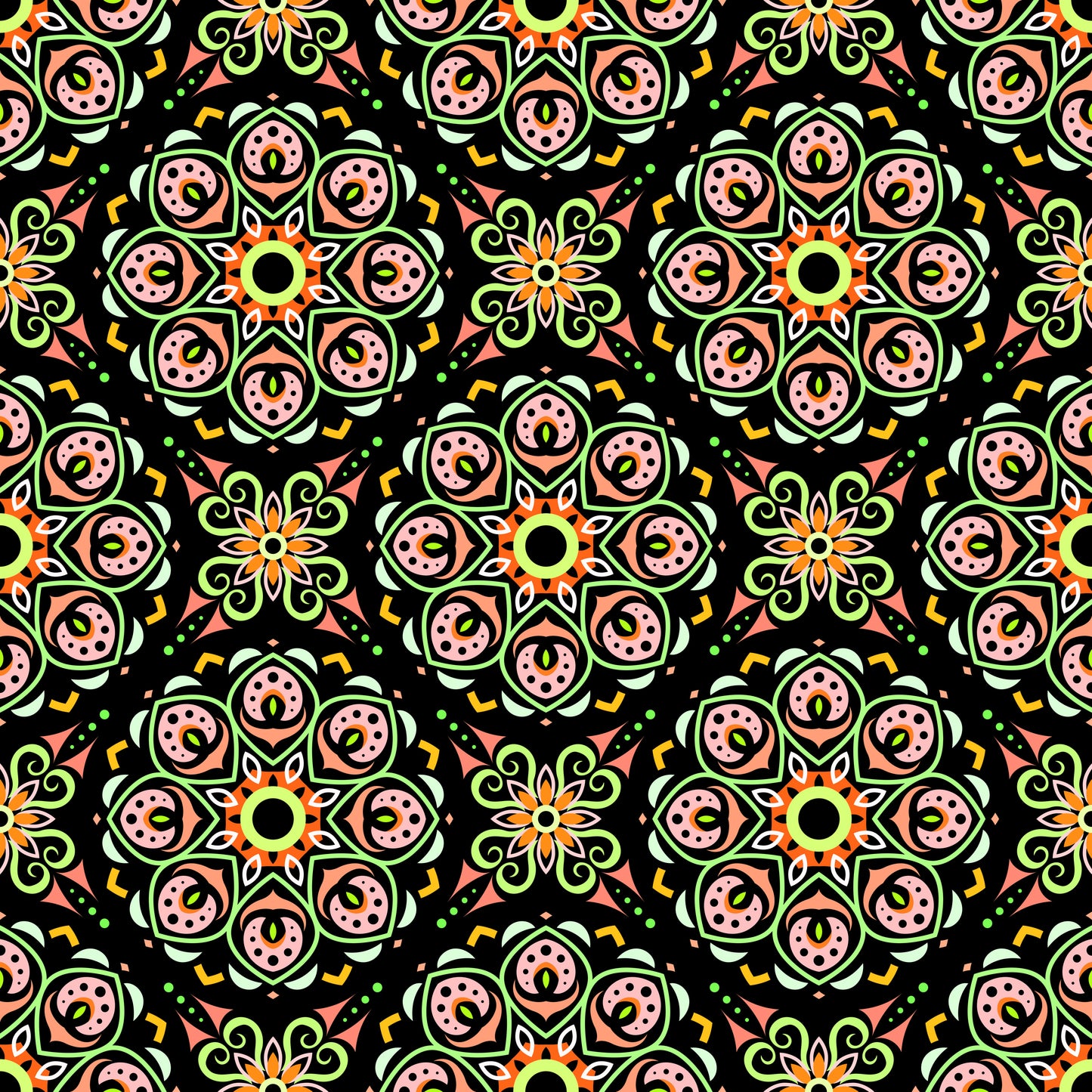 Orange - Green Mandala Fabric - 183