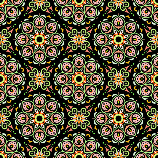Orange - Green Mandala Fabric - 183