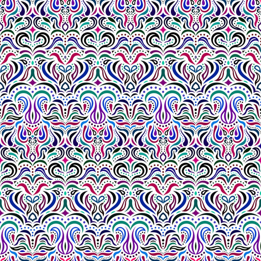 Turquoise - Blue - Purple Abstract Doodle Fabric 1013.2i