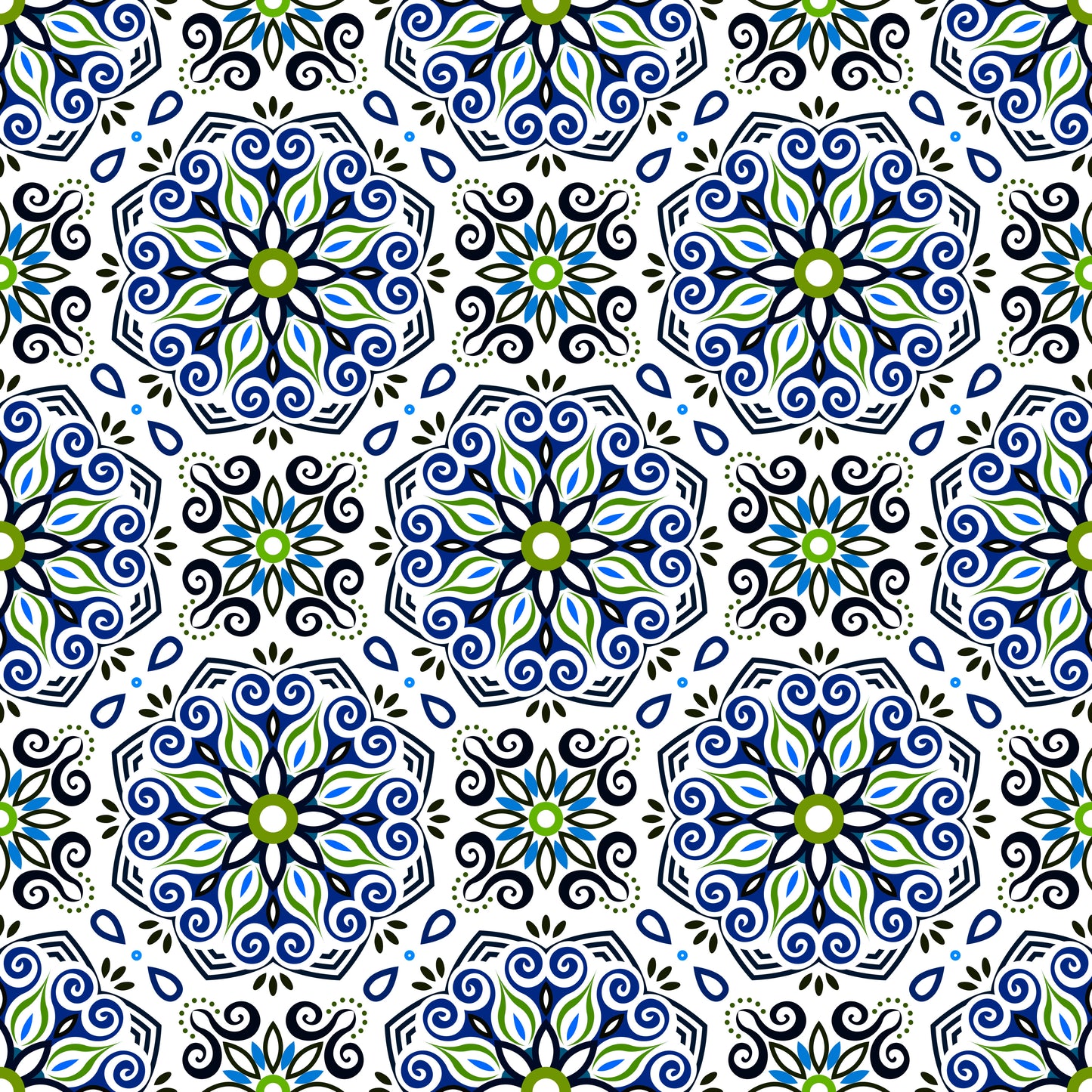 Blue - Green Mandala Fabric - 203i