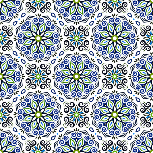 Blue - Green Mandala Fabric - 203i