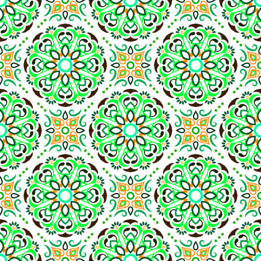 Green - Orange Mandala Fabric - 160i