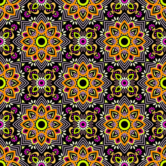 Orange - Pink - Yellow Mandala Fabric - 145