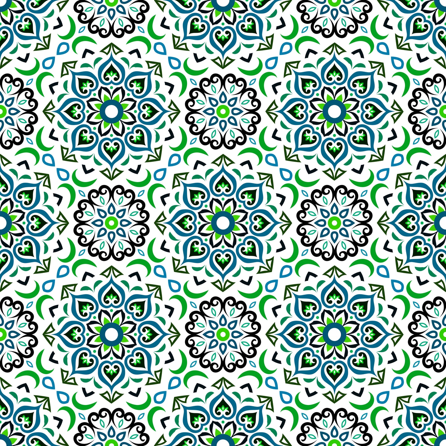 Blue - Green Mandala Fabric - 213i