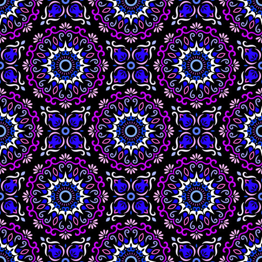 Purple - Blue - Pink Mandala Fabric - 174
