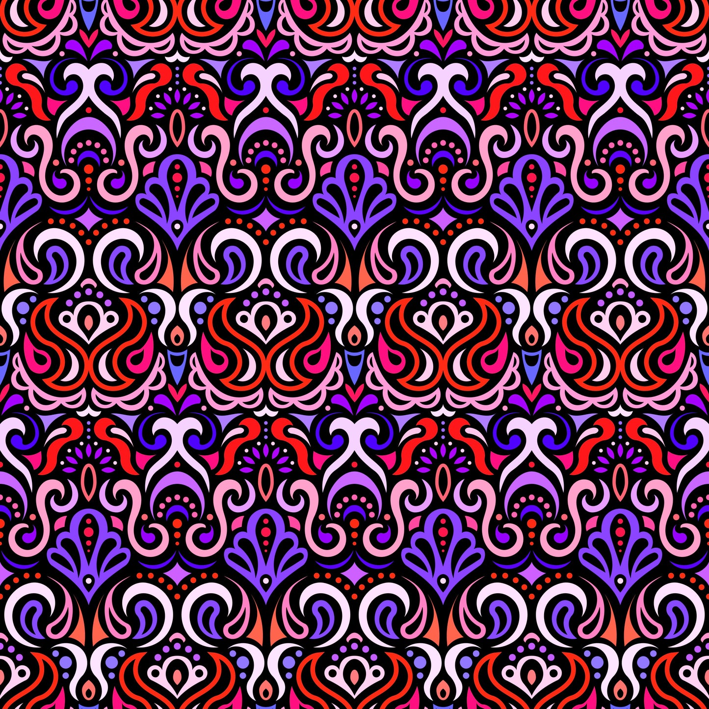 Red - Purple Abstract Doodle Fabric 1002