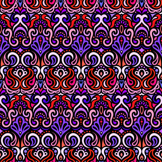 Red - Purple Abstract Doodle Fabric 1002