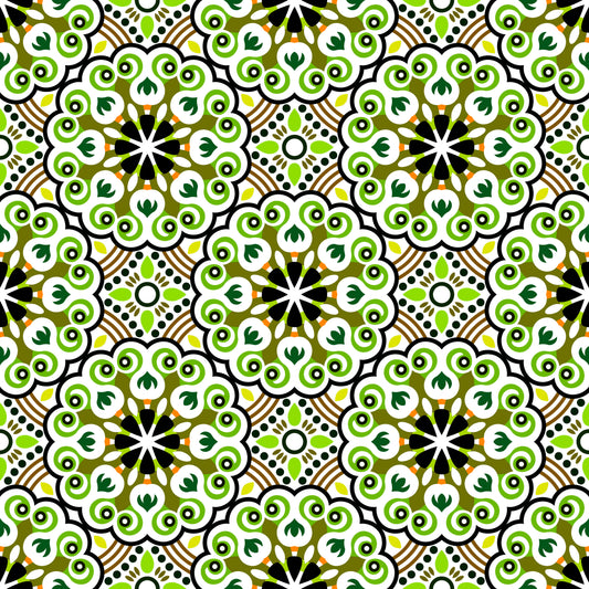 Green - Yellow - Orange Mandala Fabric - 132i