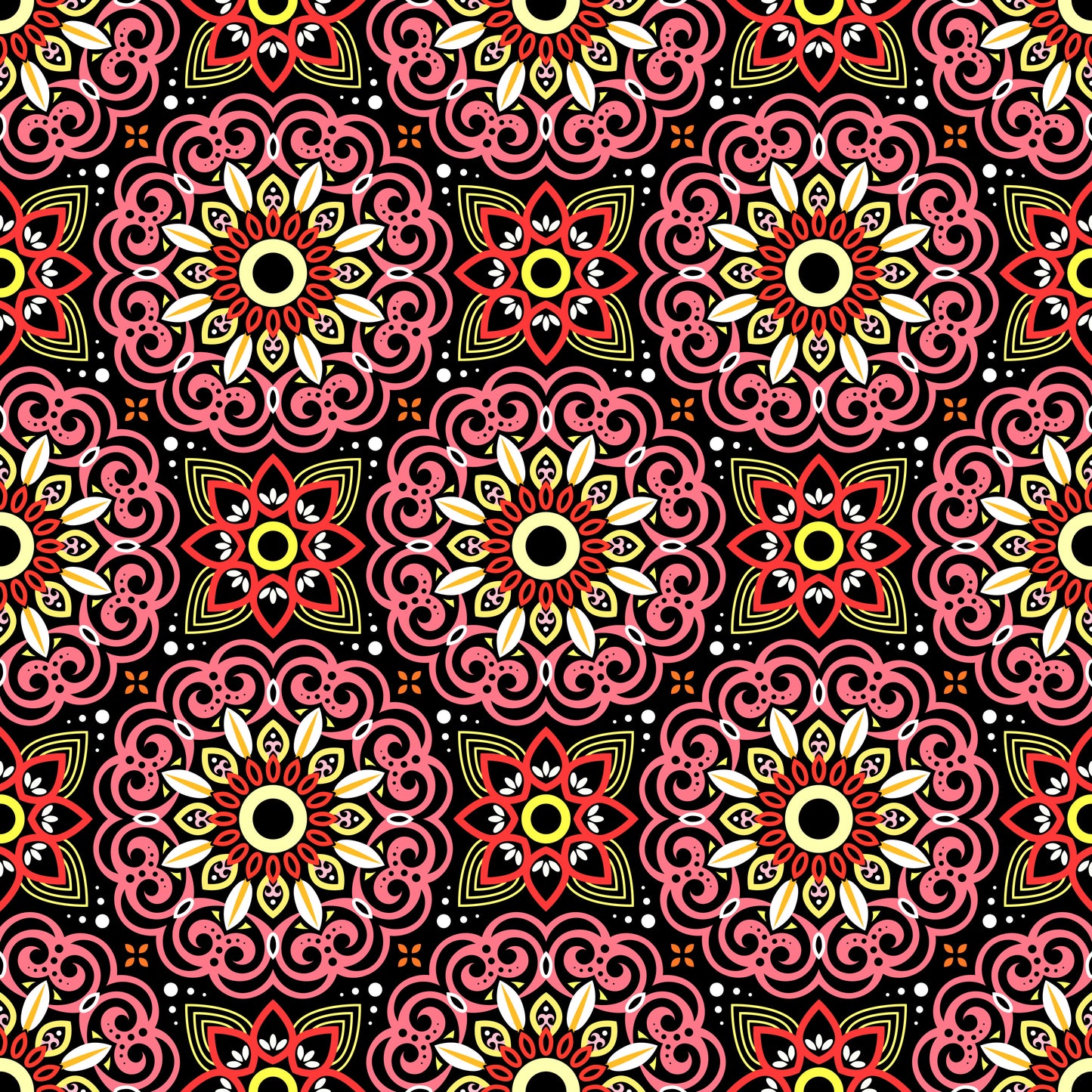 Red - Yellow Mandala Fabric - 149
